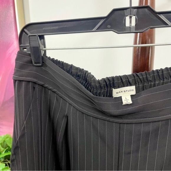 New Max Studio Pinstripe Twill Wide Leg Pants in Black Size L - Picture 7 of 8